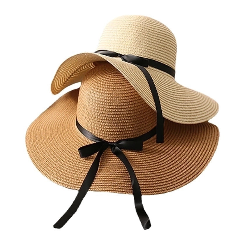 Women's Casual Solid Color Bowknot Big Eaves Sun Hat