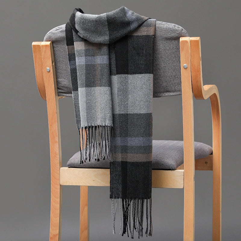 Autumn And Winter Men's Plaid Scarf British Plaid Cashmere Tassel Couple Parent-child Men's Scarf