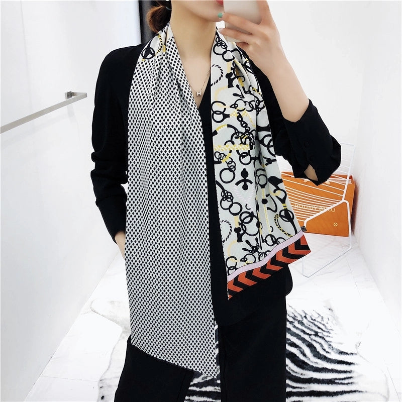 New Rope Belt Chain Double-layer Printing Silk Scarf Twill Long Silk Scarf Headscarf