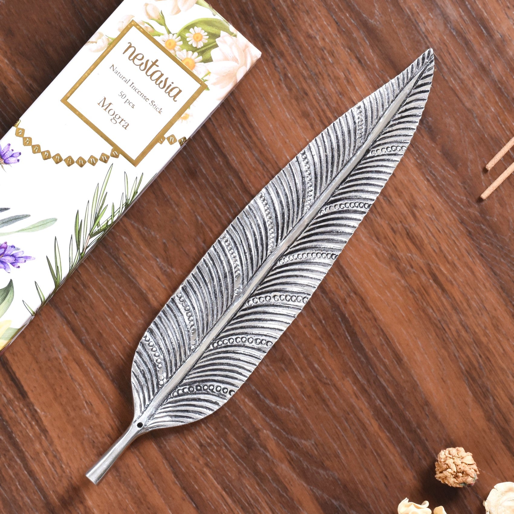 Long Leaf Incense Holder With Mogra Incense Sticks