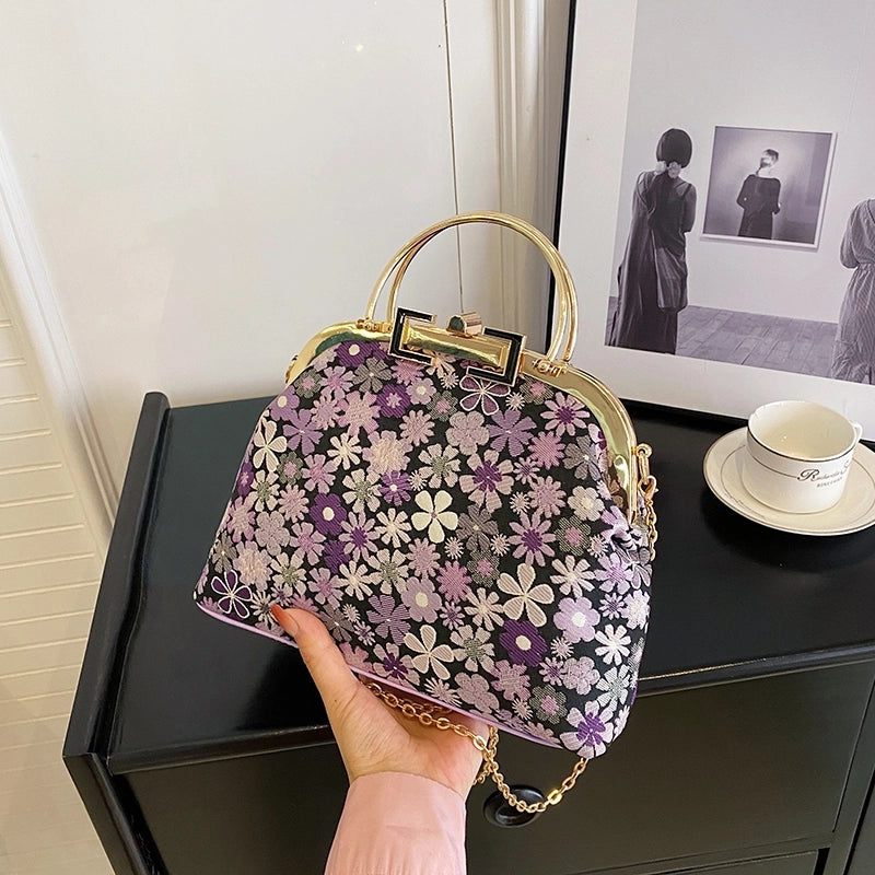 Women's Medium Nylon Ditsy Floral Vintage Style Classic Style Clasp Frame Handbag