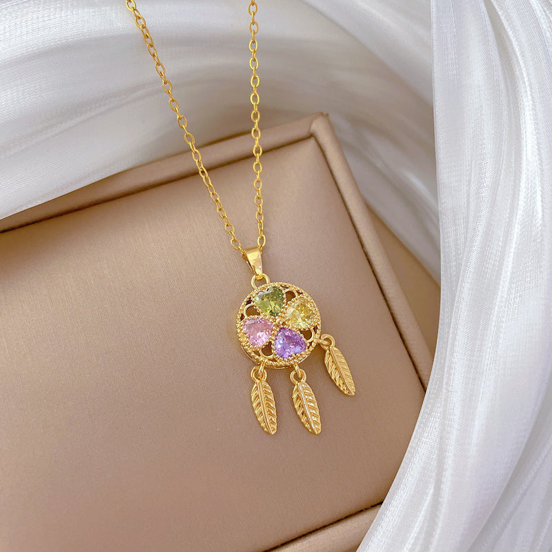 Clover Dream Network Full Diamond Gorgeous Full Diamond Necklace Female Versatile Clavicle Chain Titanium Steel