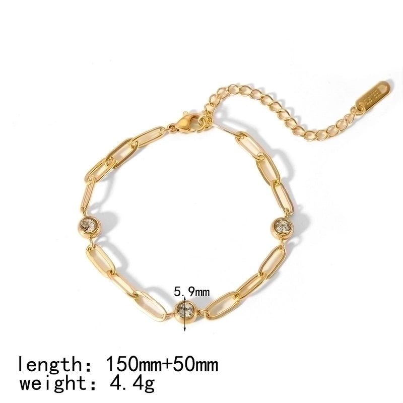 IG Style Minimalist Quadrilateral Round Heart Shape 304 Stainless Steel 18K Gold Plated Zircon Bracelets In Bulk