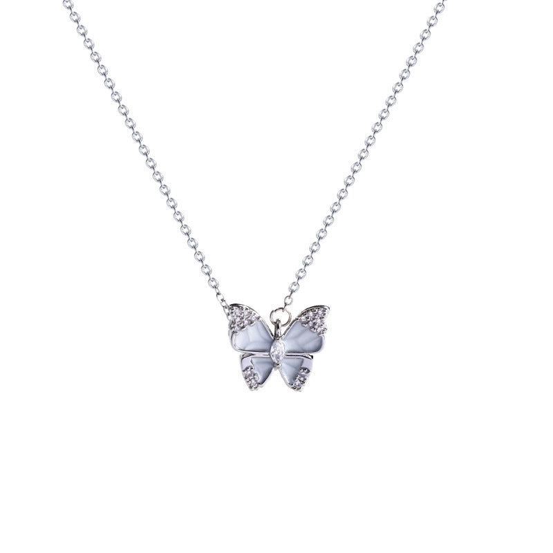 Minimalist Heart Shape Bow Knot Titanium Steel Inlay Zircon Pendant Necklace