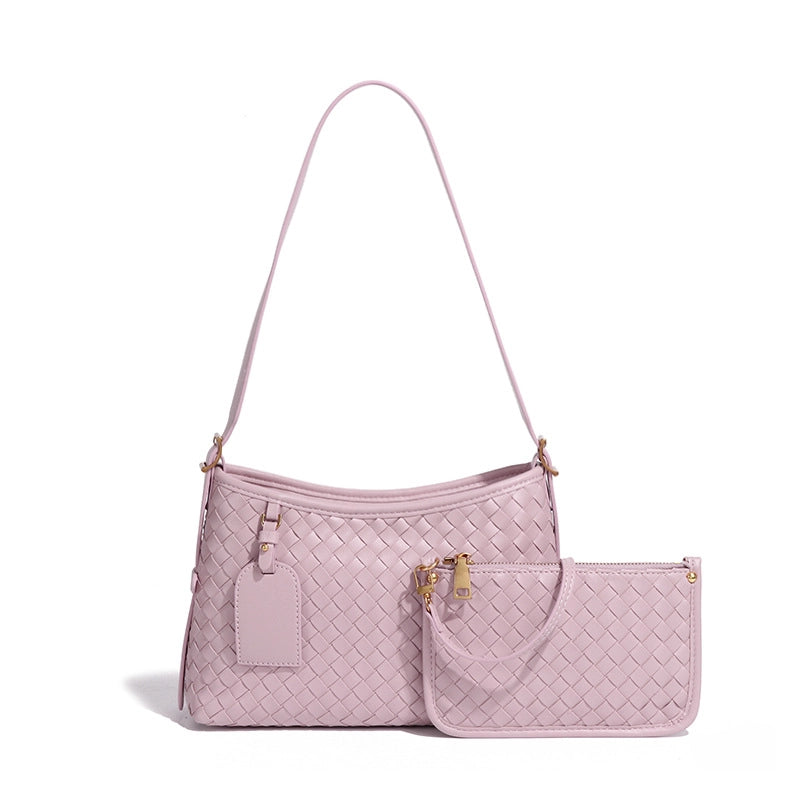 Women's Pu Leather Solid Color Basic Weave Dumpling Shape Zipper Crossbody Bag