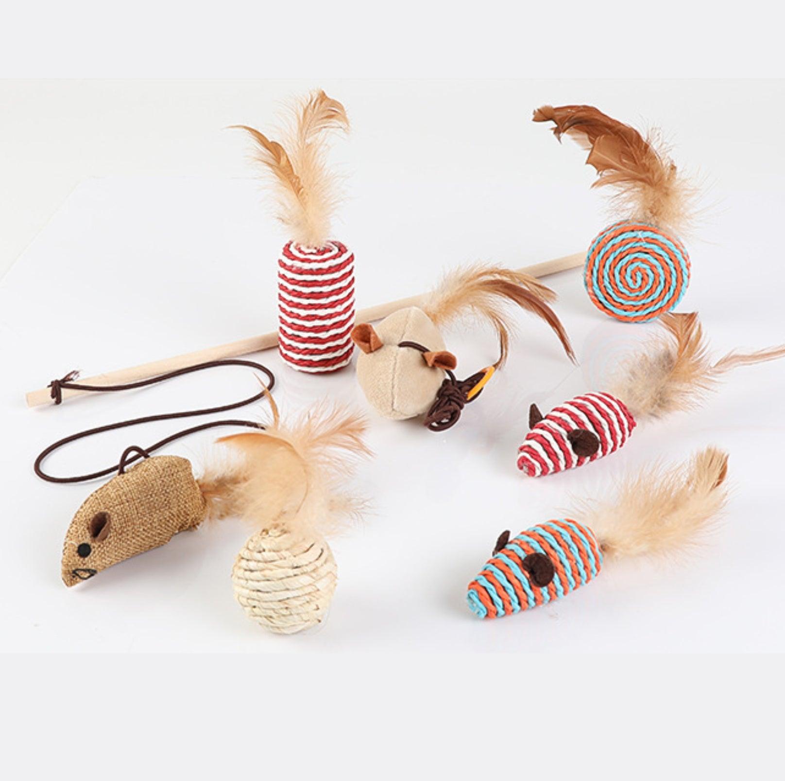 Wooden Cat Stick And Toys Kit With 7 Pieces