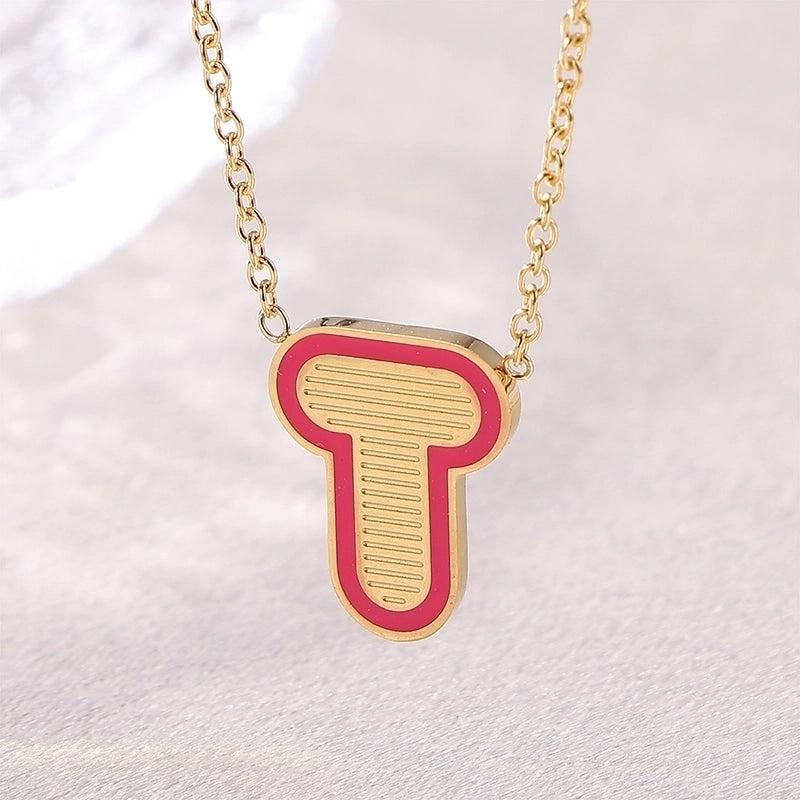 Sweet Minimalist Artistic Letter Stainless Steel Enamel Plating Pendant Necklace