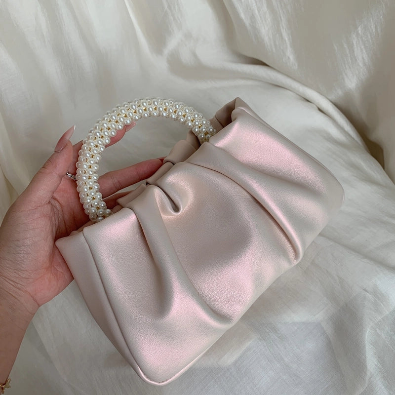Women's Small All Seasons Pu Leather Solid Color Fashion Pearls Square Magnetic Buckle Cloud Shape Bag
