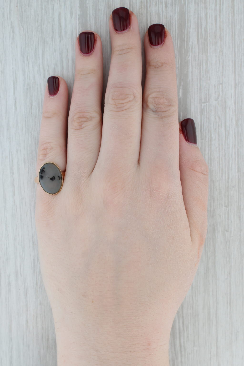 Vintage Dendritic Oval Agate Ring 10k Yellow Gold Size 6.5
