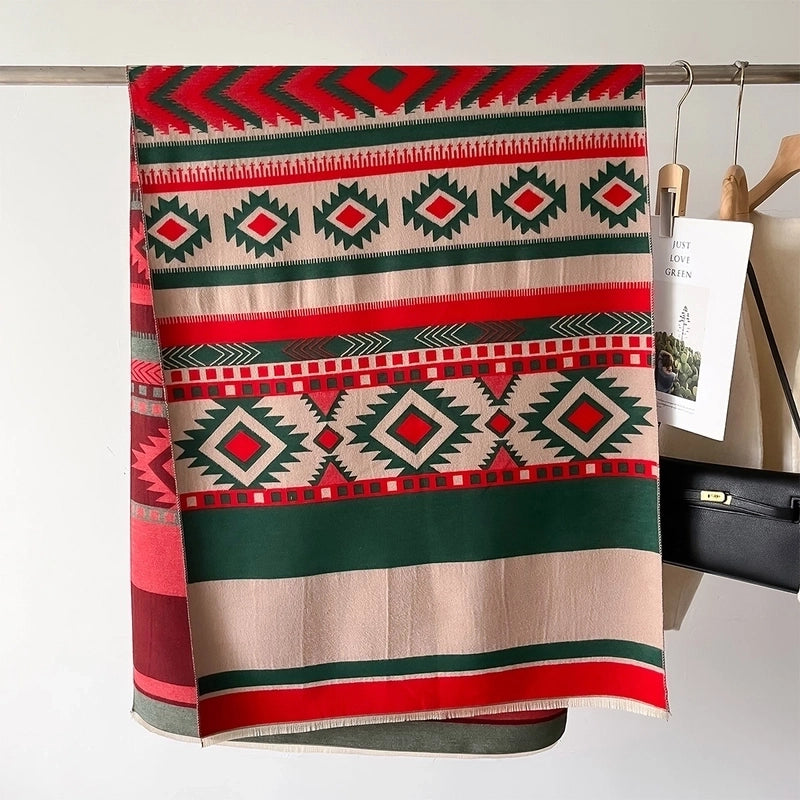 Women's Elegant Printing Color Block Imitation Cashmere Polyester Scarf