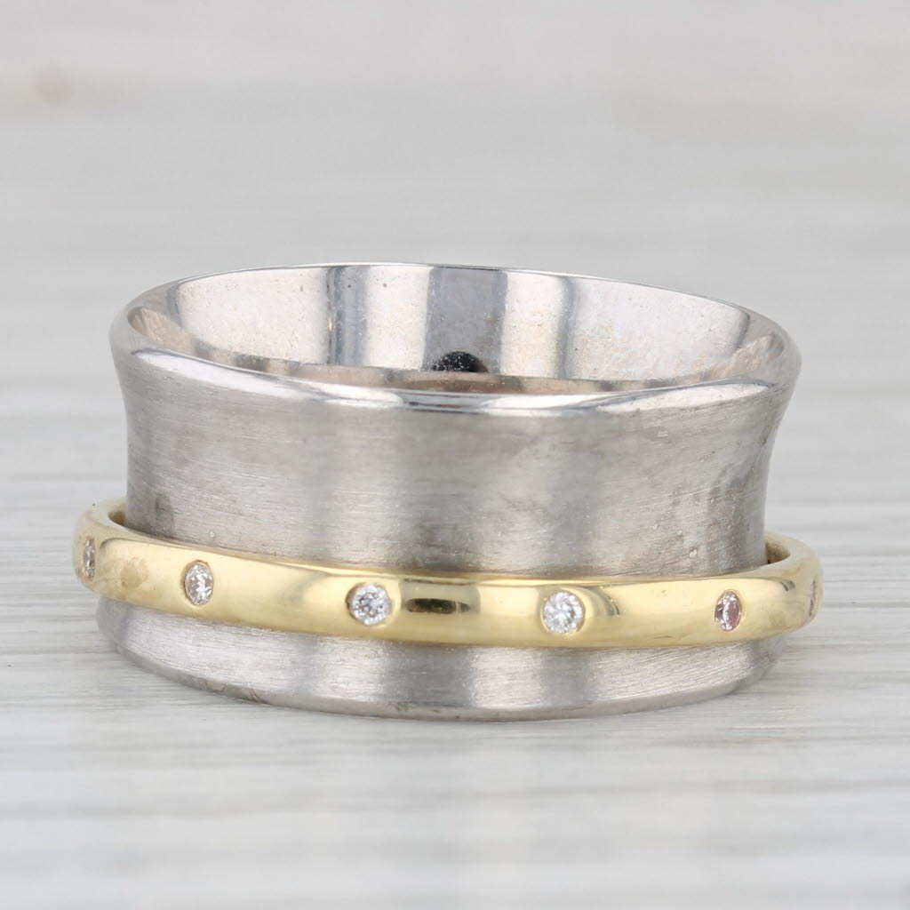 0.12ctw Diamond Ring 14k Yellow Gold 18k White Gold Band Contoured Ring Ofiesh