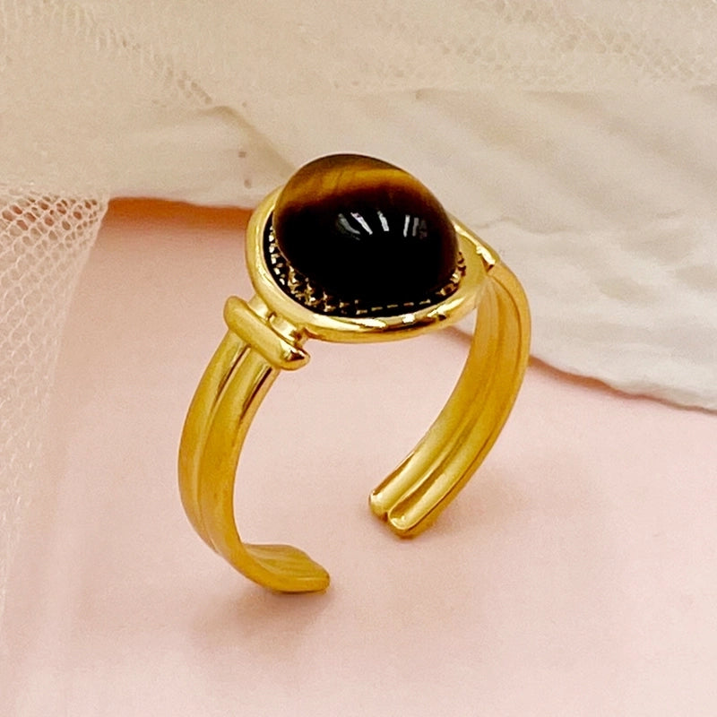 304 Stainless Steel Gold Plated Casual Minimalist Commute Plating Inlay Oval Natural Stone Open Rings
