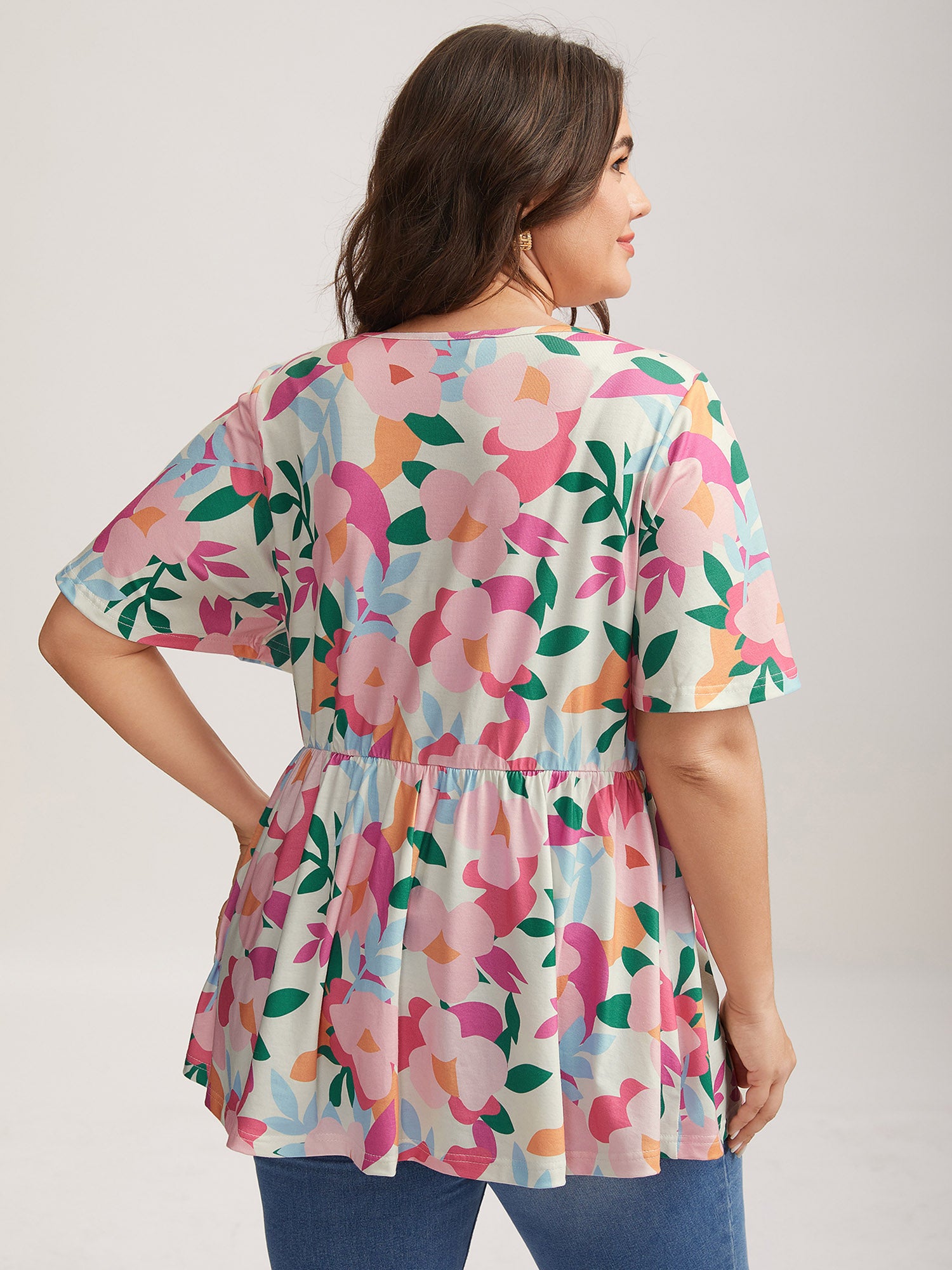 Groovy Floral Print Cinched Bust Top