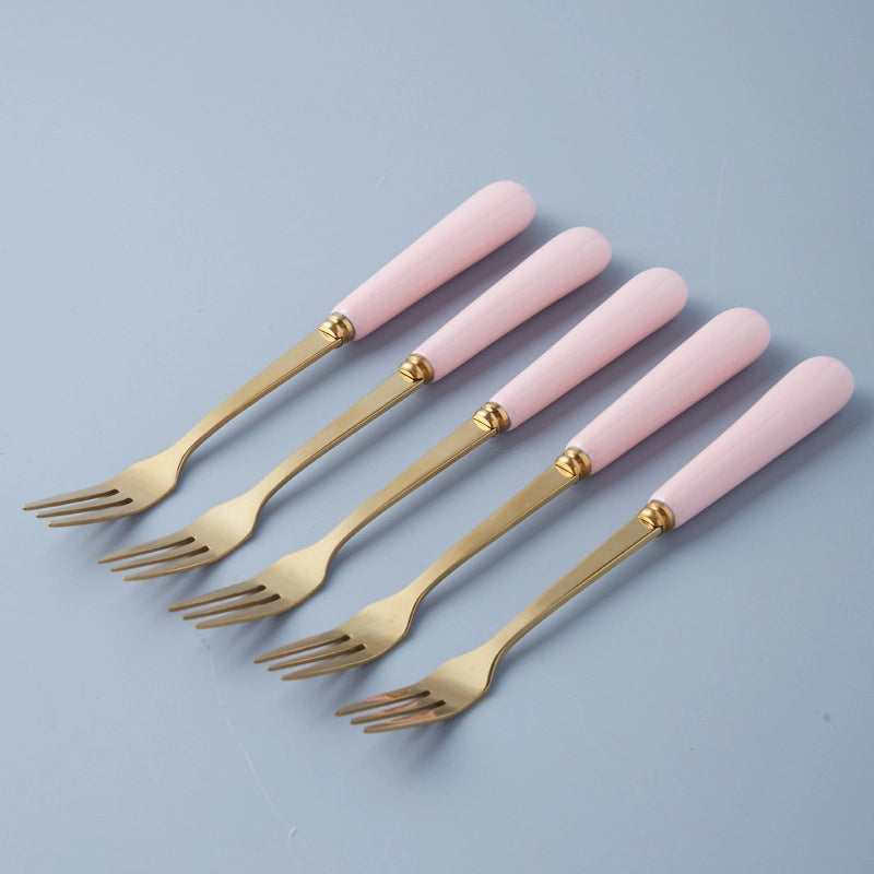 Simple Light Luxury Fruit Fork Spoon Ceramic Storage Cans Set Creative Fruit Sticks Household Stainless Steel Knife Fork Spoon