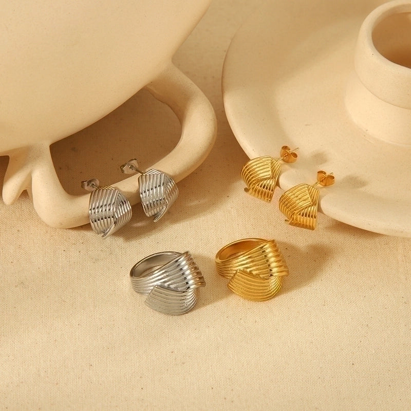 304 Stainless Steel 18K Gold Plated Retro Streetwear Plating Geometric Rings Earrings
