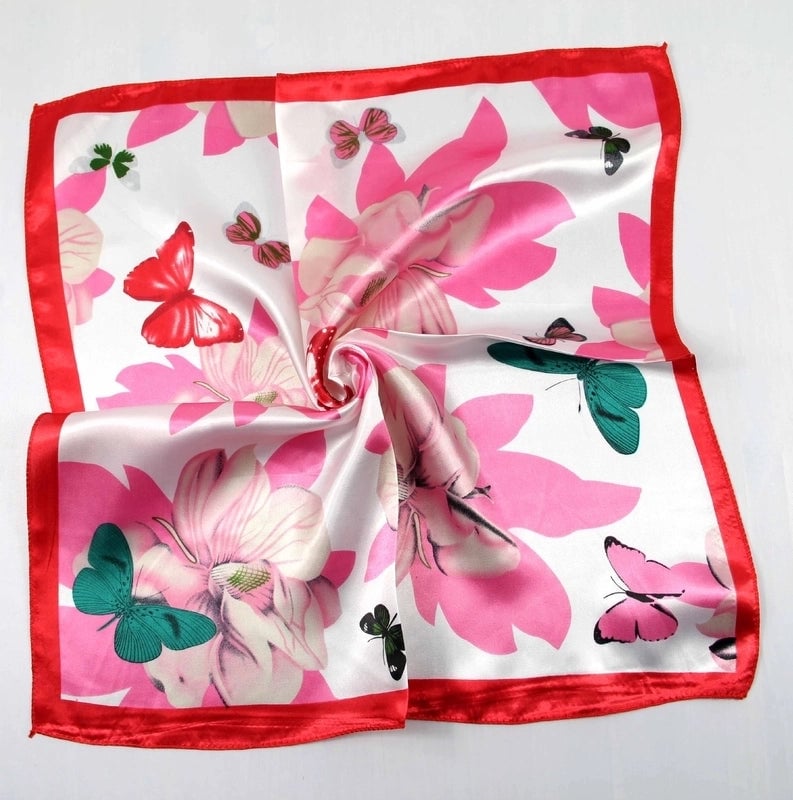 Women's Elegant Streetwear Polka Dots Flower Satin Printing Silk Scarf