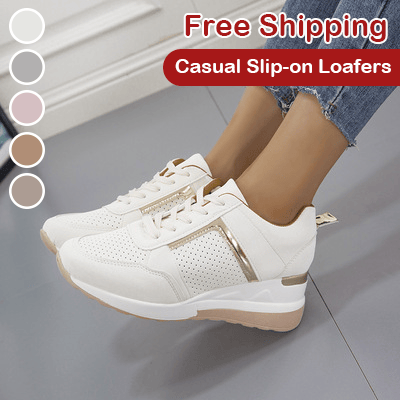 Casual Solid Colour Lace-up Wedge Sneakers