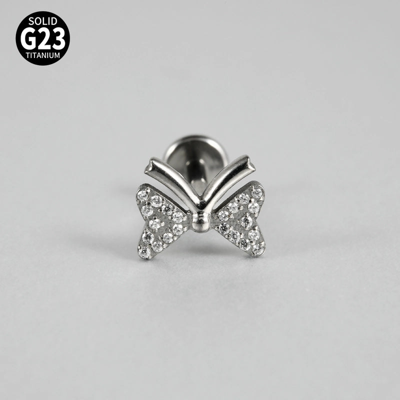 1 Piece Ear Cartilage Rings & Studs Casual Hip-Hop Snake Butterfly G23 Titanium Alloy Inlay Zircon 18K Gold Plated Lip Rings Ear Cartilage Rings & Studs