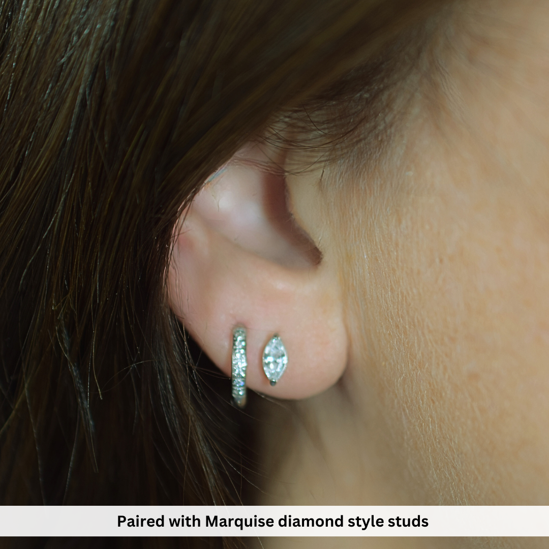 8mm slim diamond style hoops - Silver