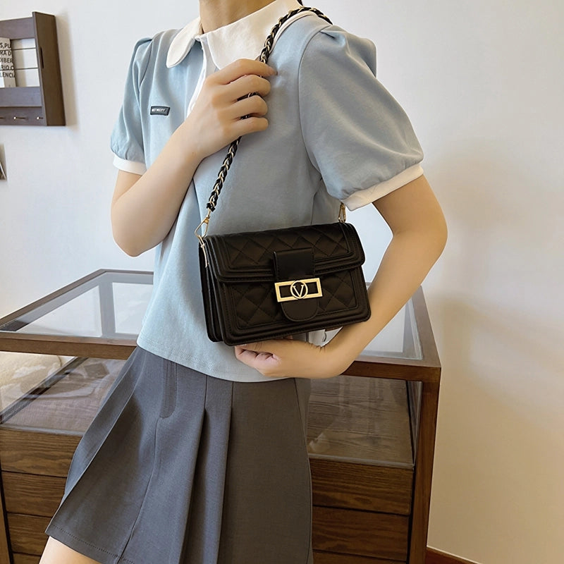 Women's Medium Pu Leather Solid Color  Basic Classic Style Square Flip Cover Crossbody Bag