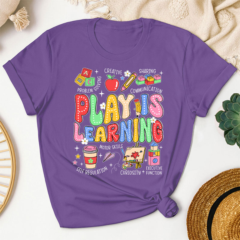 Play Is Learning Colorful Cute Icons Teacher T-Shirt