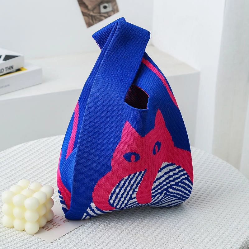 Women's Small Knit Color Block Streetwear Square Open Shoulder Bag