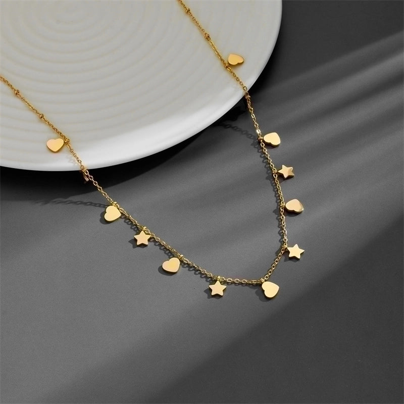 Elegant Moon Heart Shape Butterfly Titanium Steel 18K Gold Plated Plating Necklace