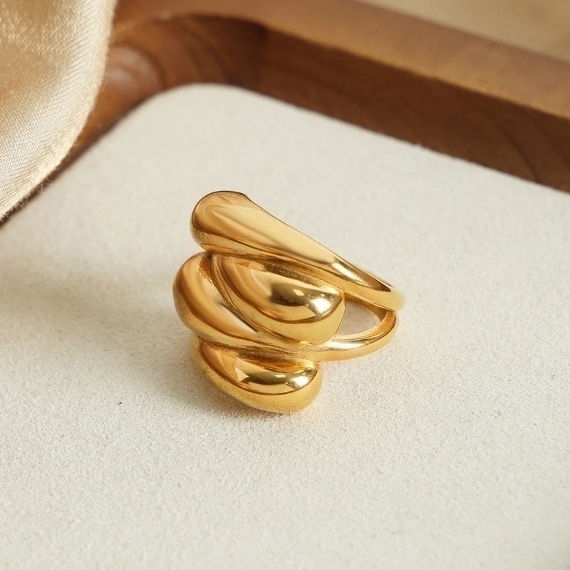 Casual Elegant Minimalist Water Droplets Titanium Steel 18K Gold Plated Plating Rings
