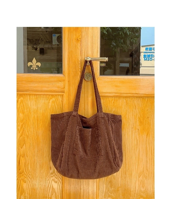 Women's Large Corduroy Solid Color Basic Open Underarm Bag