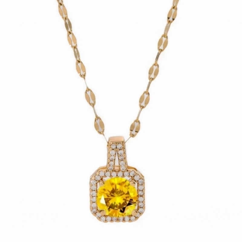 201 Stainless Steel White Gold Plated Gold Plated Classic Style Plating Inlay Square Glass Zircon Pendant Necklace