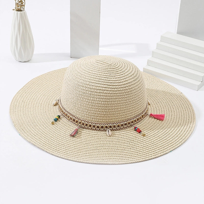 6 Pieces Women's Bohemian Solid Color Big Eaves Sun Hat