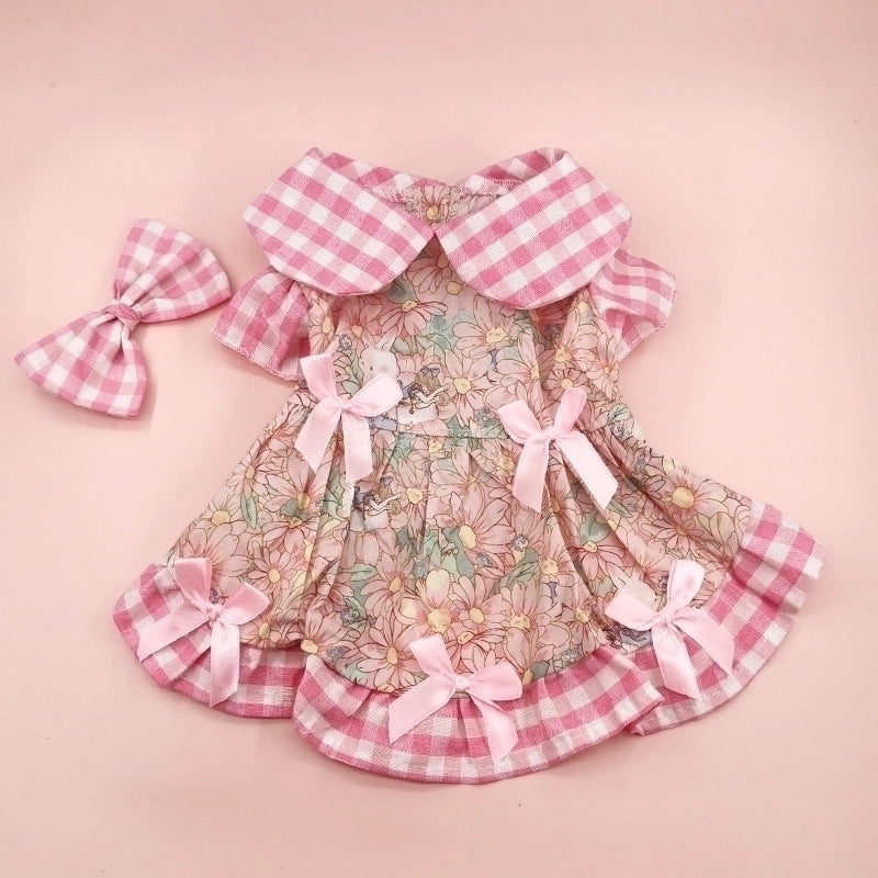 Sweet Cotton Plaid Bow Knot Pet Clothing