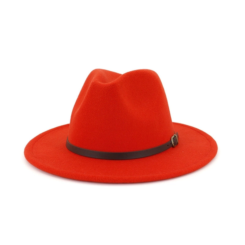 New Women's Woolen Brown Belt Buckle Top Hat Men And Women Couple Hat Flat Brim Big Brim Jazz Hat