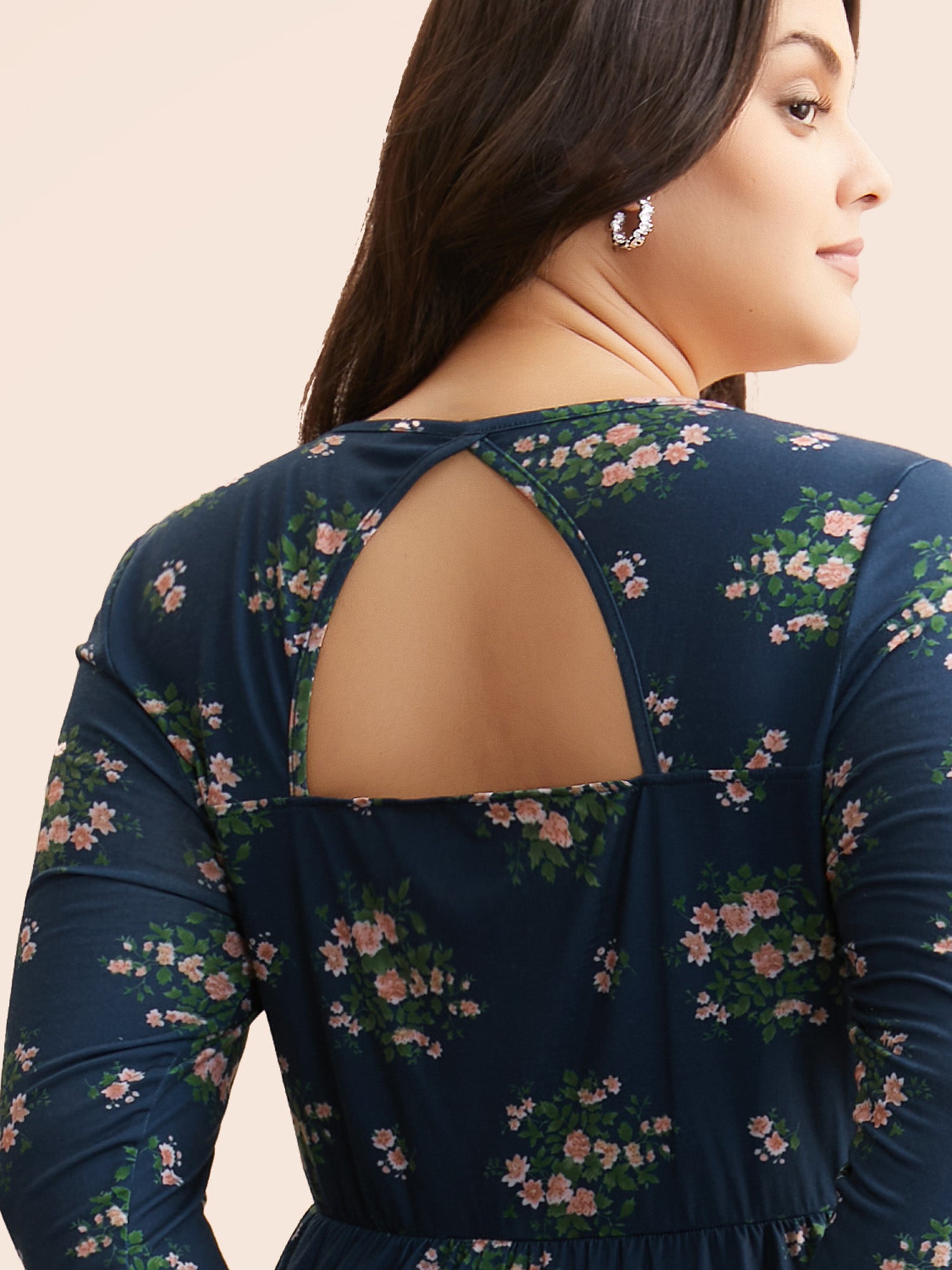 Square Neck Floral Cut Out Dress