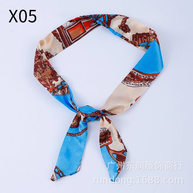 Silk Scarf Long Beveled Small Silk Scarf Double-layer Hair Belt Ribbon Decoration Tie Bag Hand Gift Box Silk Scarf