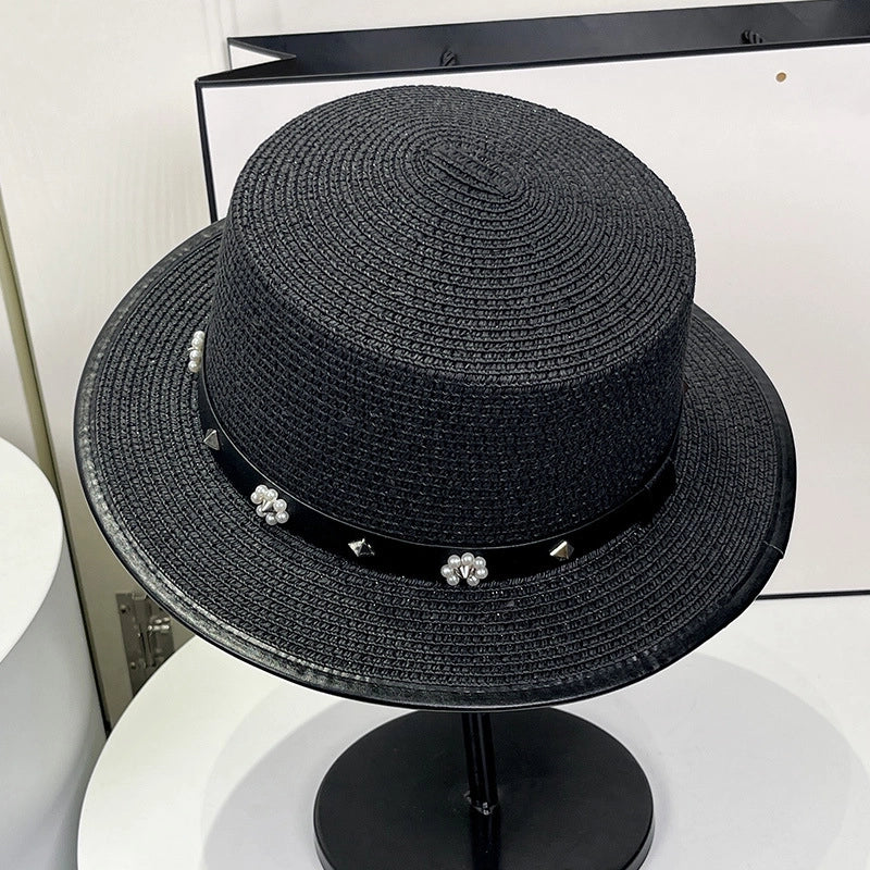 Women's Minimalist Flower Flat Eaves Straw Hat