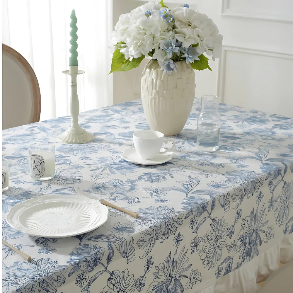 Blue Floral Lace Tablecloth