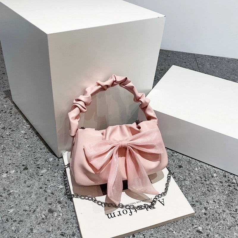 Women's Small Pu Leather Bow Knot Elegant Zipper Handbag