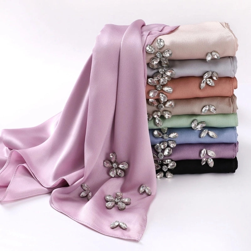 Women's Minimalist Solid Color Flower Chiffon Diamond Kerchief