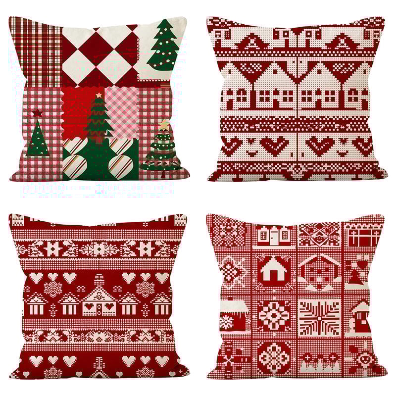 Christmas Classic Style Printing Christmas Tree Heart Shape Linen Pillow Cases Couch & Sofa Decor
