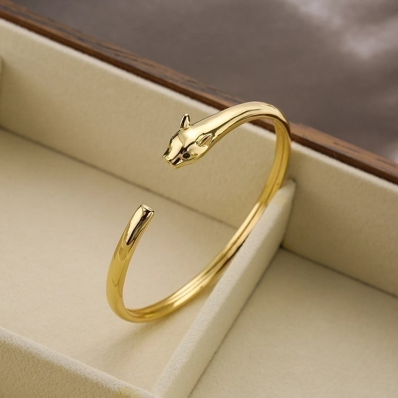 2 Pieces Hip-hop Leopard Copper 18k Gold Plated Pearl Zircon Bangle In Bulk