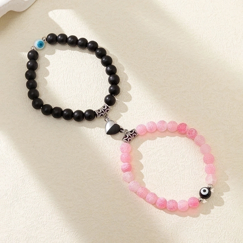 Fashion Heart Shape Agate Beaded Bracelets 1 Set