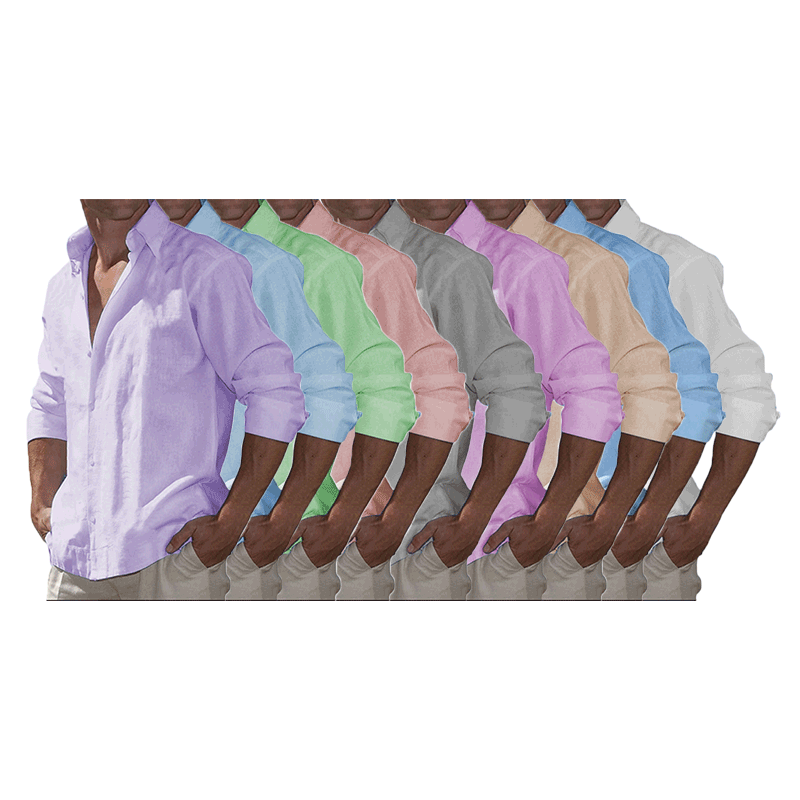 9-Pack  2023 Men's  Cotton Linen Casual Long Sleeve Shirt