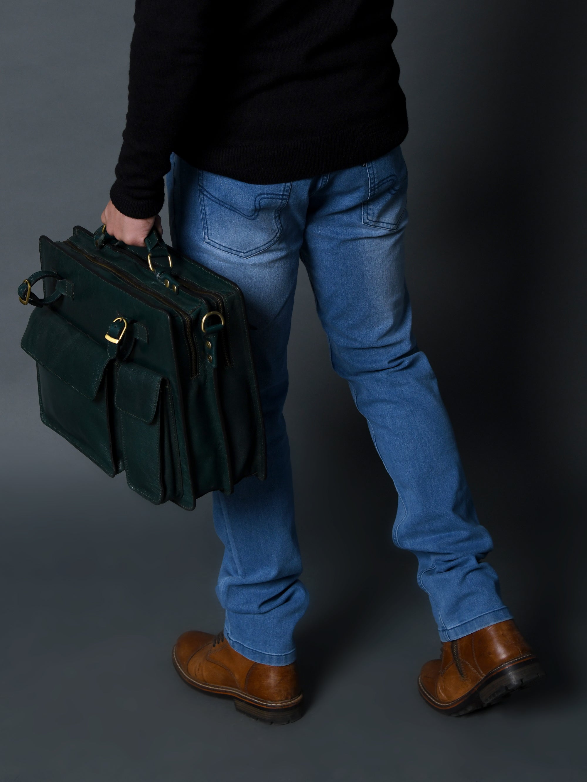 Tuscany Italian Leather Briefcase. Green