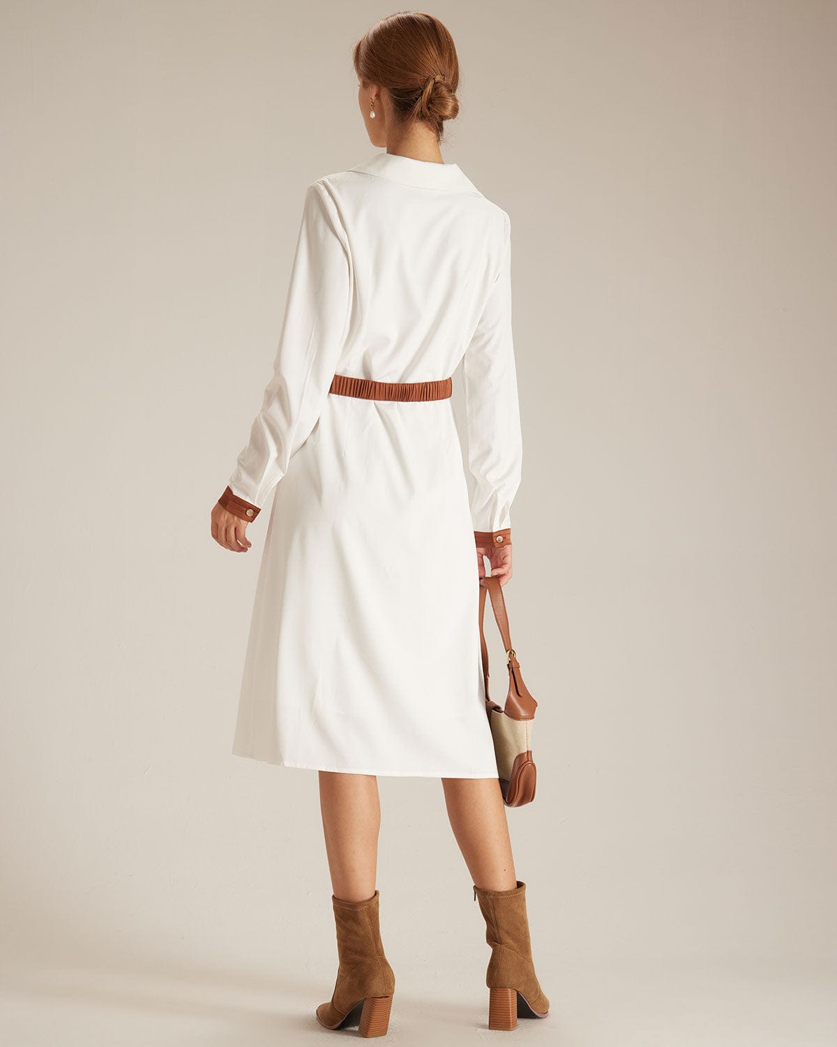 The White Colorblock Belted Shirt Midi Dress