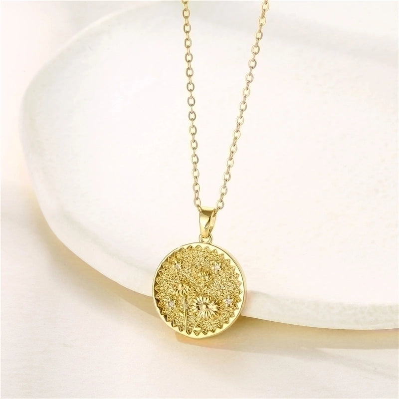 Stainless Steel Titanium Steel Fashion Inlay Plating Flower Chrysanthemum Lotus Zircon Pendant Necklace