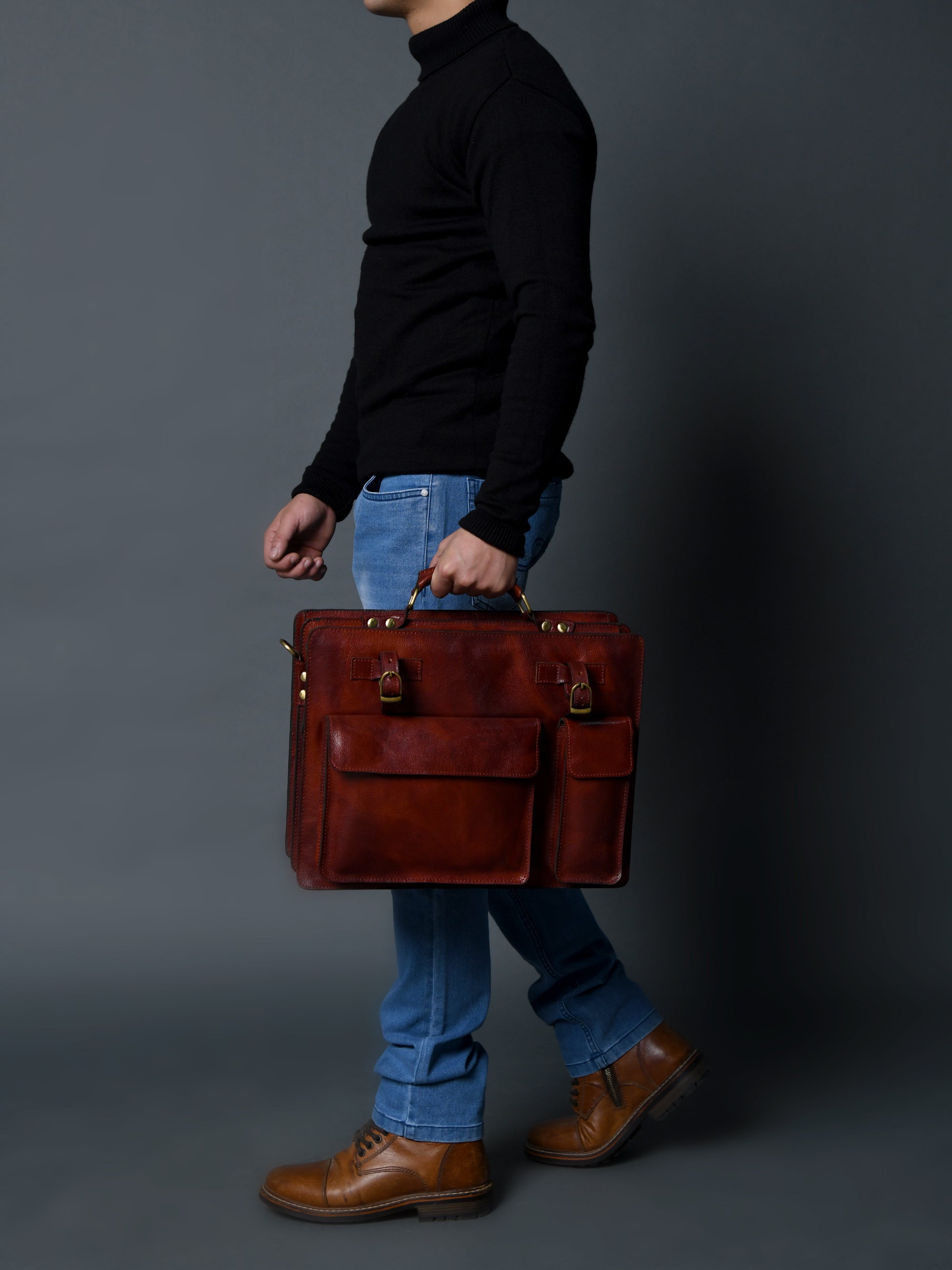 Tuscany Italian Leather Briefcase. Tanny Brown