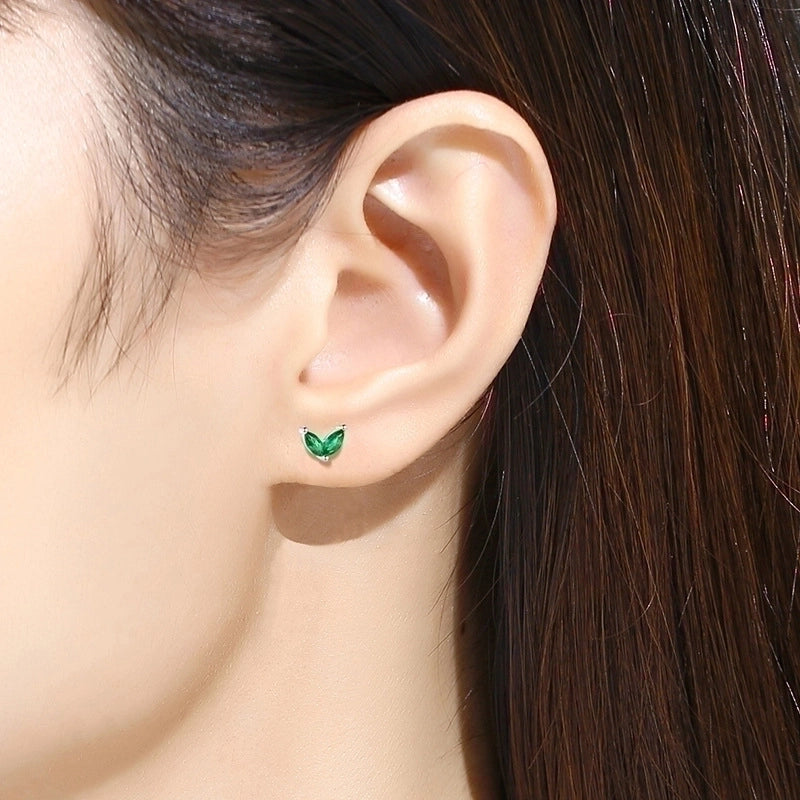 1 Pair Silver Zircon Leaf Ear Studs