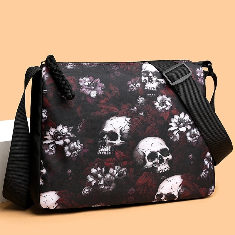 Halloween Women's Medium Canvas Skull Streetwear Zipper Crossbody Bag
