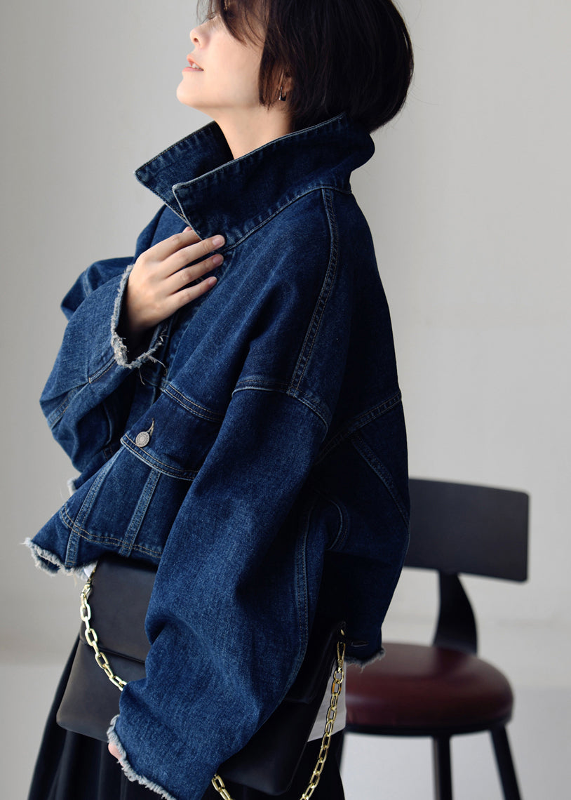 Boutique Blue Peter Pan Collar Button Cotton Denim Coat Spring